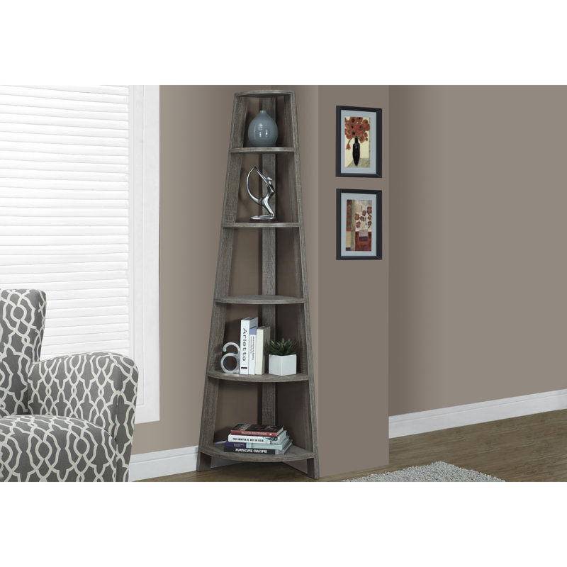 Bibliothèque en bois polyvalente étagère d'angle à 5 niveaux idéale pour la chambre de bureau et plus, Taupe