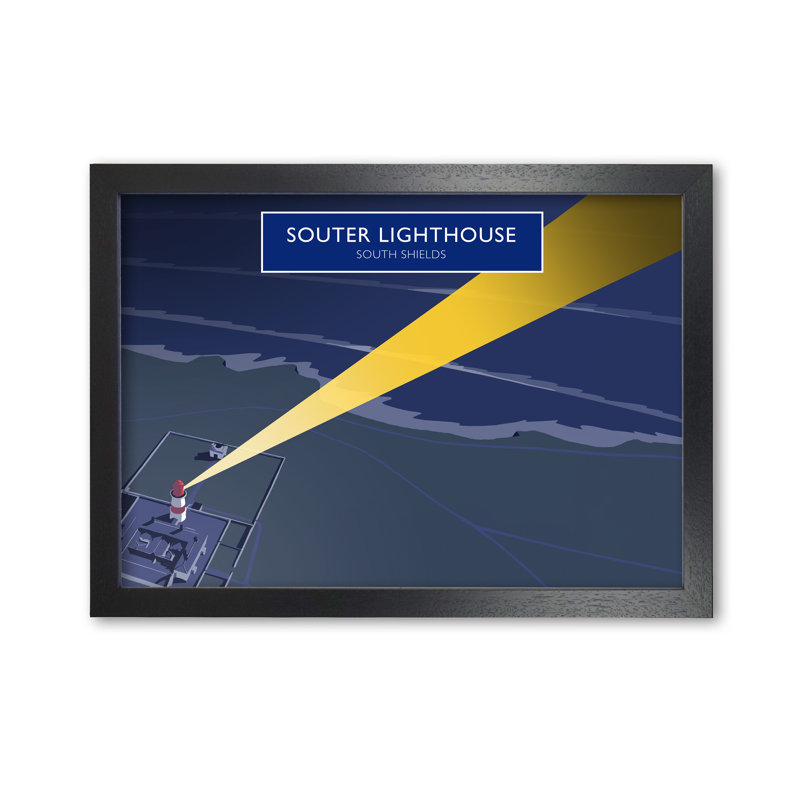 Souter Lighthouse At Night by Richard O'Neill - Single Picture Frame Print, 297 cm H x 42 cm W, Black