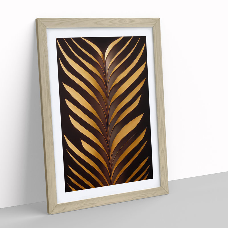 Golden Feather - Single Picture Frame Painting, 64cm H x 46cm W x 2cm D, Oak