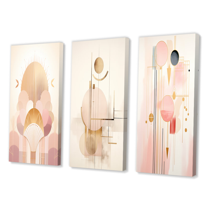 «Gentle Harmony Circular Geometric Vintage Pink», 3 pièces sur toile, Toile tendue, H 20 po x l 36 po