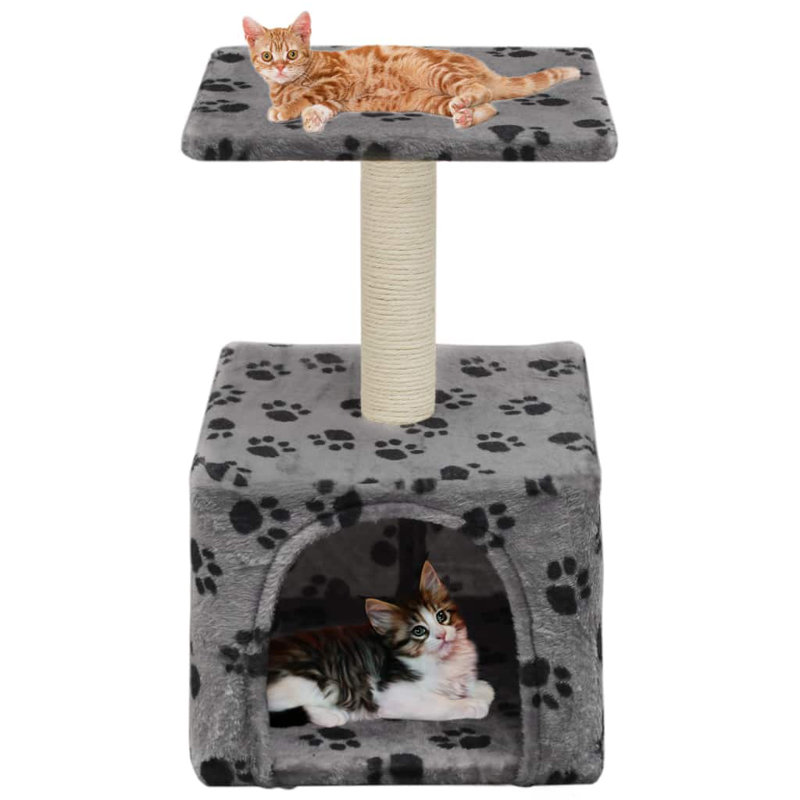vidaXL Cat Tree with black paw prints, Gray
