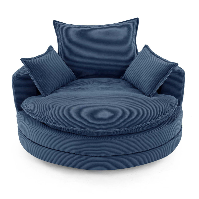 360° Swivel Sofa Chair Accent Barrel Chair 57.5" Swivel Round Chair with Dual-layer Cushion Design and 3 Removable Pillows