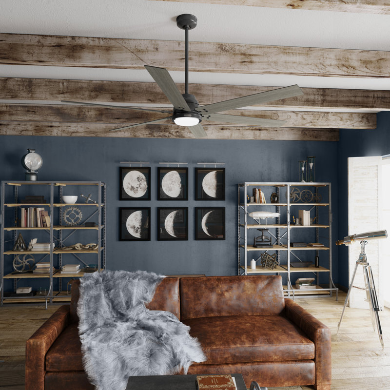 Gravity 6 - Blade Ceiling Fan with LED Light Kit and Handheld Remote and Wifi Smart Fan, Dark Gray Oak, 72"