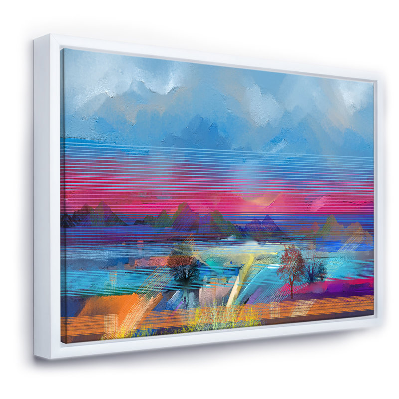 Abstrait peint à la main ciel coloré - reproduction d'art sur toile, H 36 po x l 46 po x 1,5 po, Toile blanche encadrée
