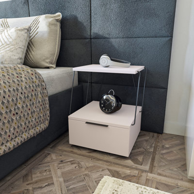 Modern Nightstand with Top Shelf, White, 16.5 x 20.5 x 16.1 inches | 100% Melamine Coated Particle Board, Thickness: 0.7 inches | Stylish & Functional Design for Bedroom, Hotel, or Guest Room Use