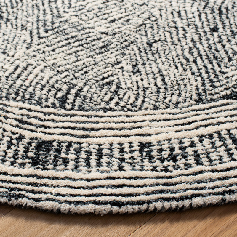 Klaus Hand Tufted Wool Geometric Rug, Oval 6' x 8', Ivory/Charcoal