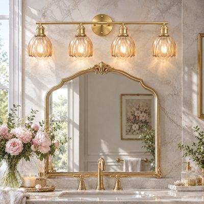 Éclairage pour salle de bain moderne à 4 lumières avec abat-jour en verre tulipe ambré, éclairage mural de salle de bain pour chambre à coucher, cuisine, salon