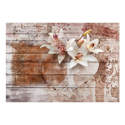 Gyna Peel & Stick Wall Mural - Flowers On Vintage Wood - Removable Wall Decals