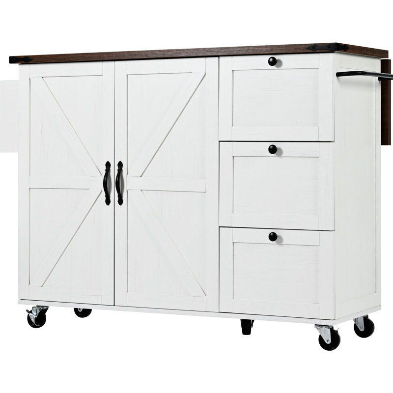 White Style Kitchen Island With Internal Storage And Power Supply, 54.5" X 27.97" 36.5", Rolling Cart Wheels Drop Leaf - Includes Outlet For Convenience