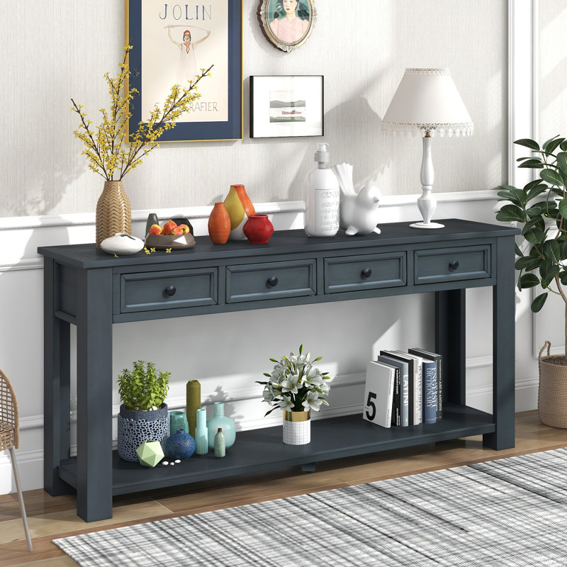 Console / canapé avec tiroirs de rangement et tablette inférieure pour le vestibule, Marine