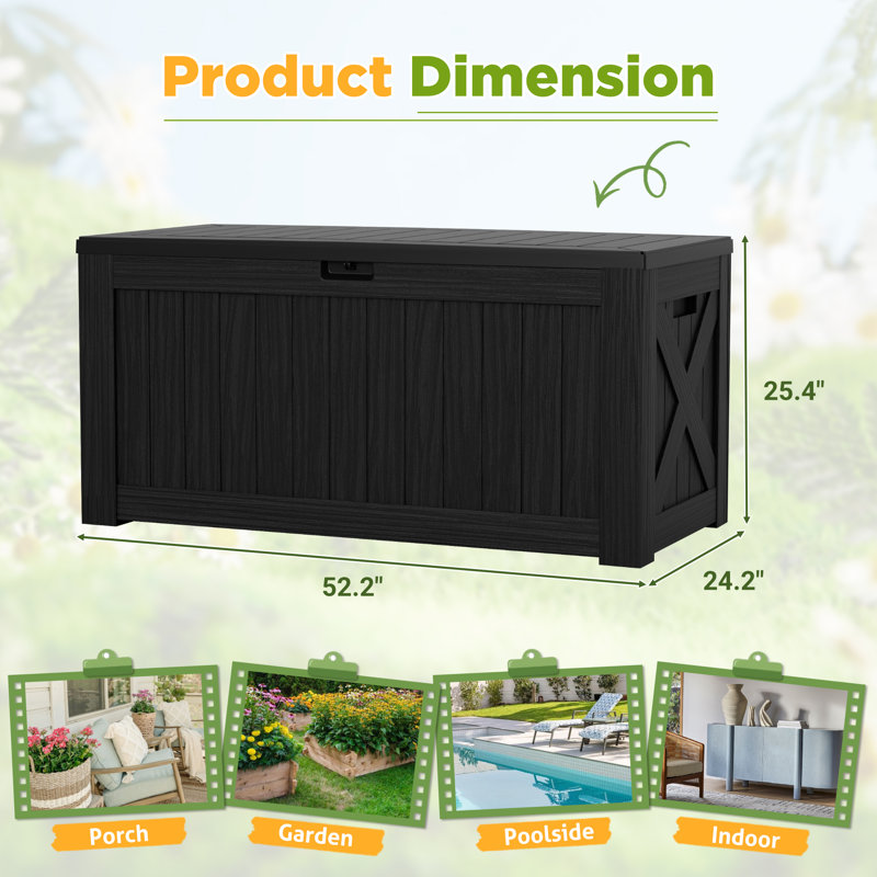 Boîte de rangement de terrasse intérieure verrouillable 120 gallons, Noir