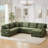 Sectional Sofa U-shaped Sectional 125.2" Upholstered L-shaped Sofa with a Movable Ottoman and Side Storage Pockets for Living Room, Green-1332298630