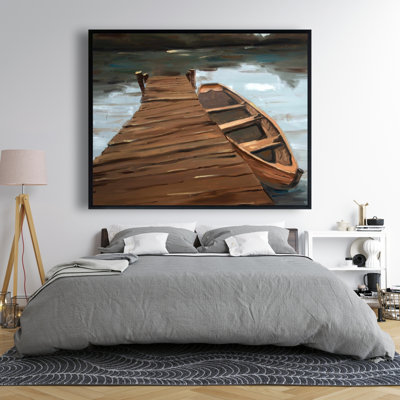 Lake, Dock And Boat Print On Canvas