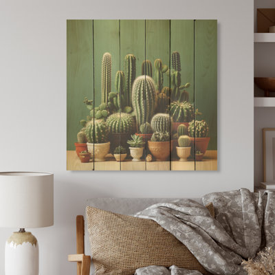 Cactus Jade Juxtaposition I - Art mural en bois de cactus sur bois de pin naturel