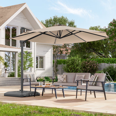 11' Offset Patio Umbrella with Easy Pedal 360-Degree Swivel, Smooth Crank Lift System and Water-Repellent Canopy with Base,  Sand
