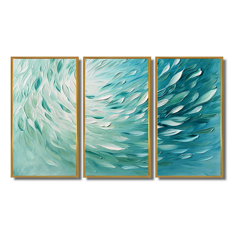 Joe - ensemble de reproduction d'art mural plumes, Cadre flottant doré, H 40 po x l 60 po x P 1 po