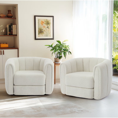 37" Wide Accent Chair, Boucle Upholstered Swivel Barrel Chair
