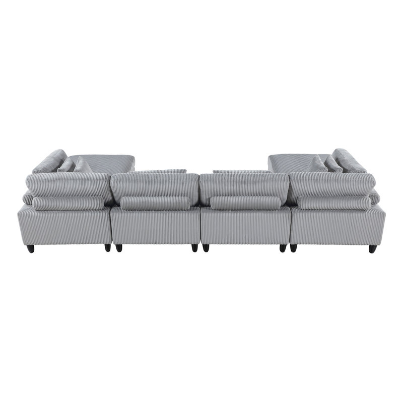 Loowit 120"W Modern 6-Piece Corduroy U-Shaped Modular Sectional with Dual Ottomans – Customizable Sofa with Reversible Cushions & Matching Pillows