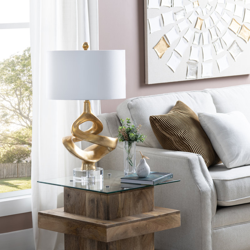 30.25" Resin Table Lamp With White Shade