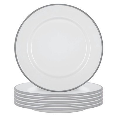 Argon Tableware - White Enamel Dinner Plates - 25.5cm - Set of 6