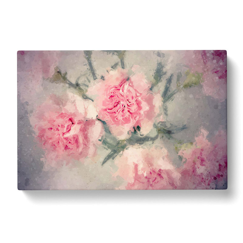 Pale Pink Carnation Flowers In Abstract - Wrapped Canvas Painting, 60cm H x 91cm W x 3cm D