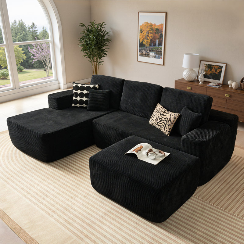 106" Upholstered Boneless Cloud Sectional Couch, L-shape Modern Modular Sofa With Ottoman For Living Room Bedroom