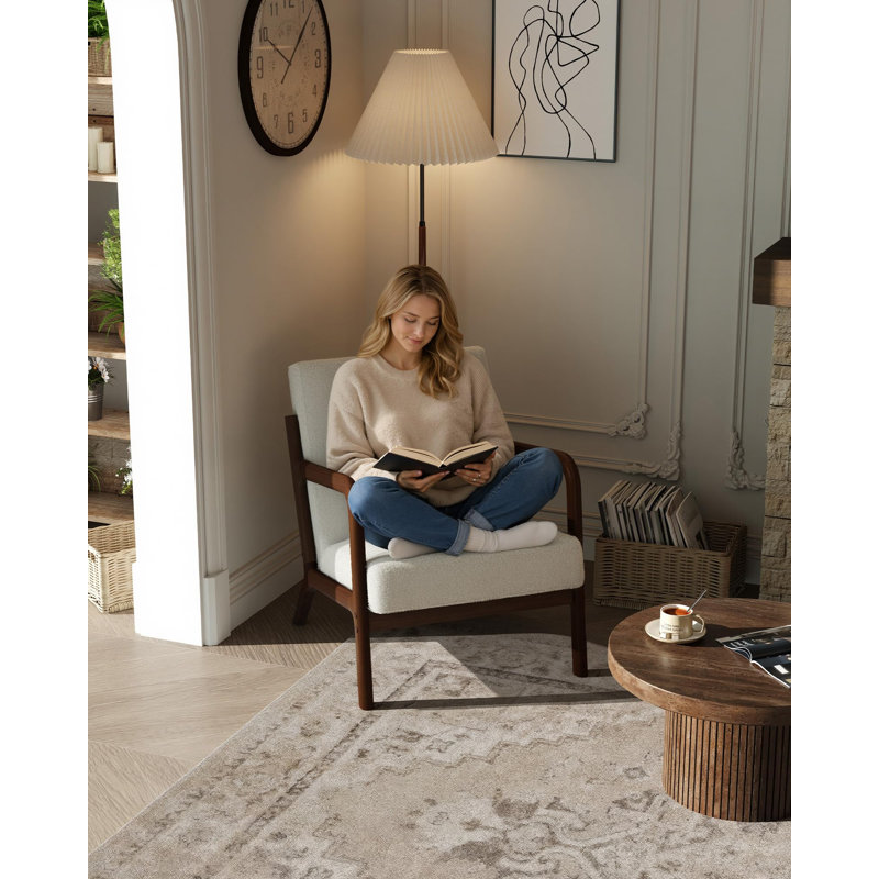 Ensemble de 2 fauteuils d'appoint Mid-Century, Polyester beige, Beige