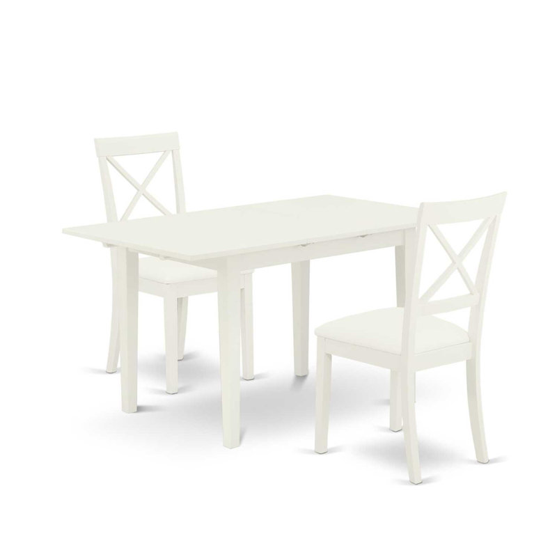 3-Piece Linen White Finish Solid Wood Top Dining Table Set