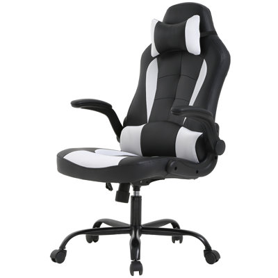 Office Chair Height Adjustable Executive Desk Chair with Flip-Up Armrest Swivel Rolling Task Chair Ergonomic Gaming Chair with Headrest Lumber Support