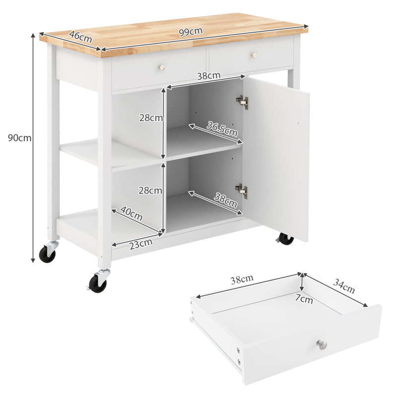 Mersinlik Kitchen Cart, White