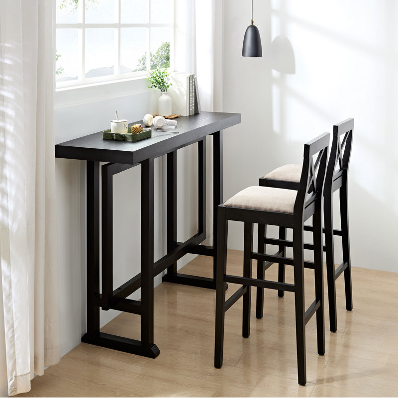 3-Pieces Bar Table Set,  Extra Long Entryway Bar Table With 2 Chairs