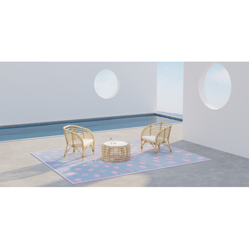 Crazy Polka Dots Outdoor Mat, Pink & Grey, Reversible Mat For Patio, Porch, Deck, Floor Mat, Rectangle 5' x 8'