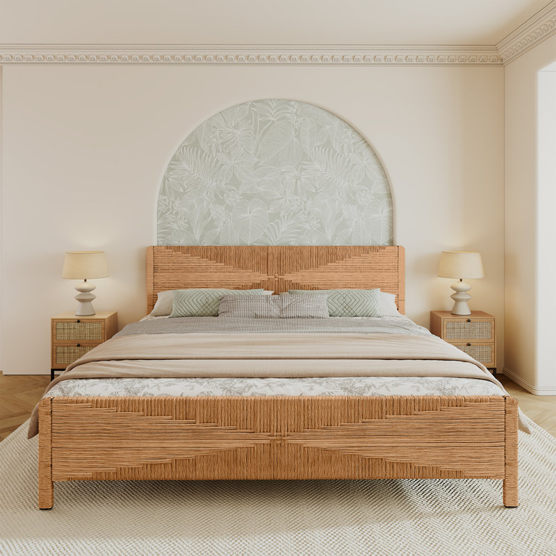 Boho Hand-woven PE Rattan Bed, King