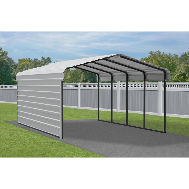 Abri d'auto en acier avec 1 ensemble de parois latérales, 12 x 20 x 7, H 102 po x l 146 po x P 237 po, Blanc