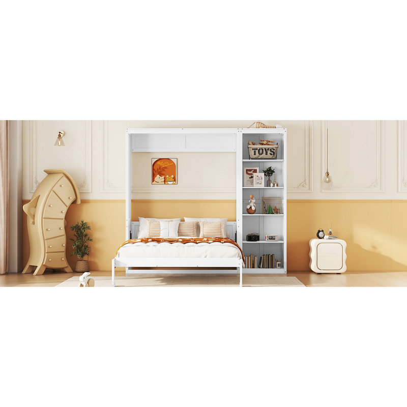 Lit blanc avec tablettes et révolution qui permet d'économiser de l'espace - Armoire pliable pour plus de confort Max 8 pouces à lattes flexibles Confort et contreplaqué Fabrication sans effort