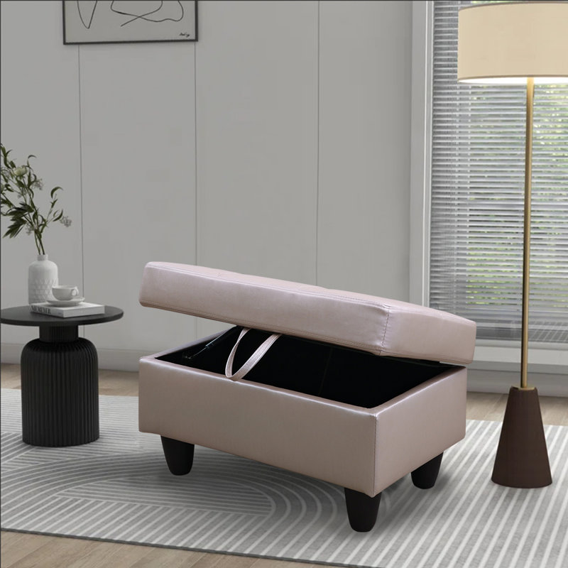 Faux Leather Upholstered Storage Bench, Latte