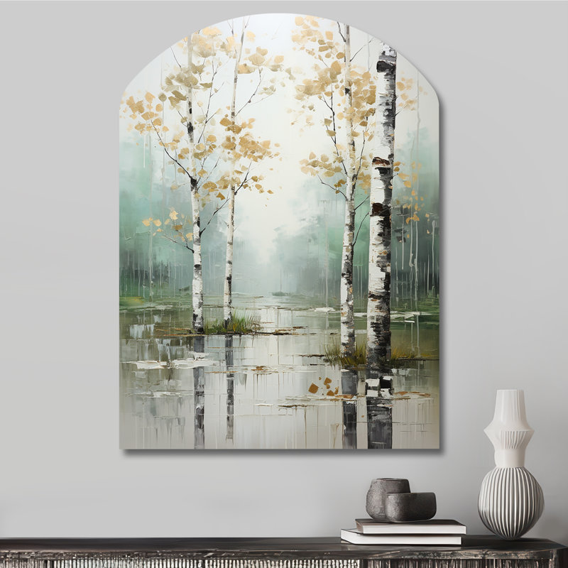«Birch Woods Ethereal Elegance IV», décoration murale en métal avec bouleau asymétrique, H 34 po x l 25 po