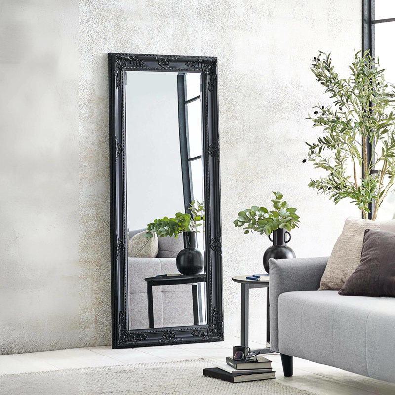 Eleanora Wood Flat Floor Mirror, Black