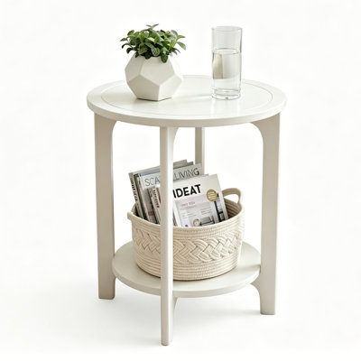 Table d'appoint ronde en bois massif pour salon, chambre à coucher, table de chevet à 2 niveaux