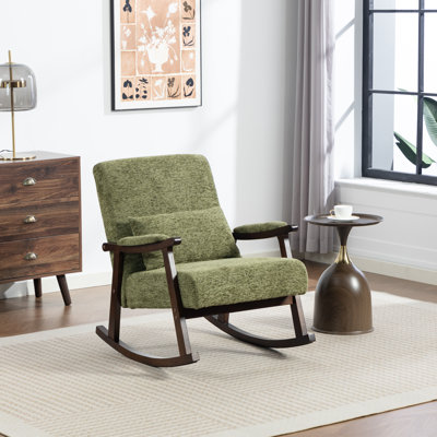 Fauteuil à bascule d'appoint moderne du milieu du siècle avec coussin lombaire, fauteuil à bascule rembourré en mousse haute densité pour chambre d'enfant ou salon