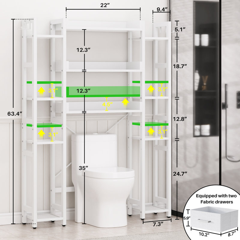 Armoire de rangement sur 11 niveaux avec 2 tiroirs, rangement pour salle de bain et tablette réglable, Blanc