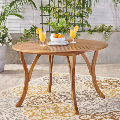 Table de salle à manger 47,25 po ronde en bois d'acacia avec finition en teck, table de patio à lattes résistante aux intempéries pour une utilisation intérieure et extérieure