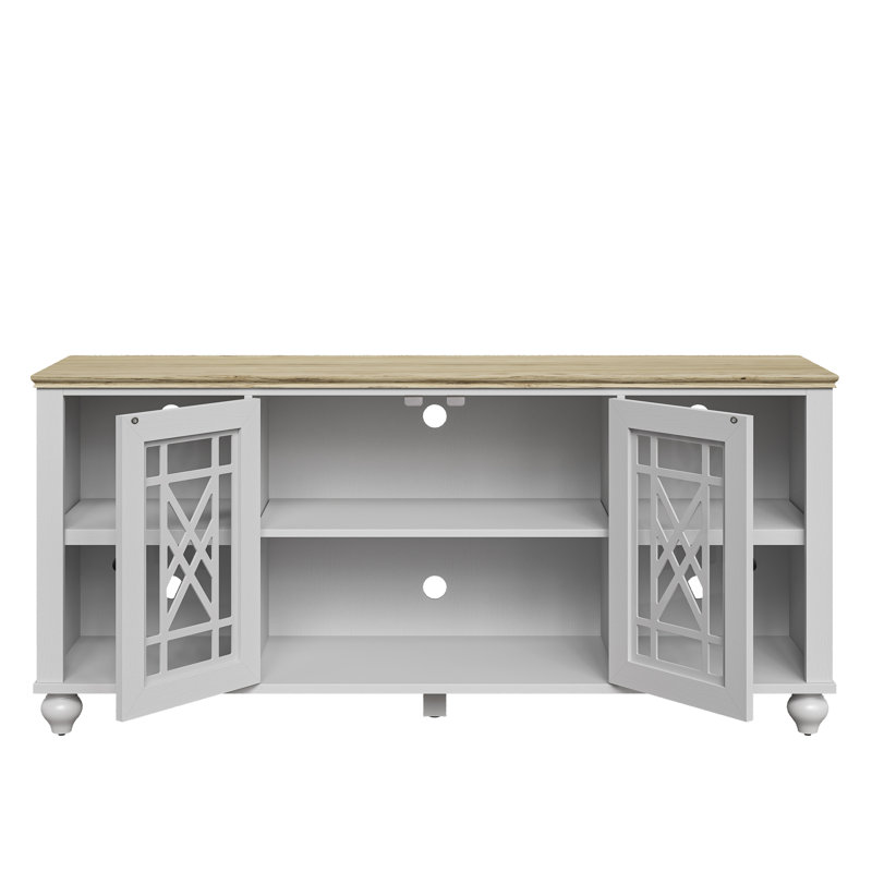 Dzeneta 60" White Farmhouse TV Stand, White, 27" H x 60" W x 15.55" D
