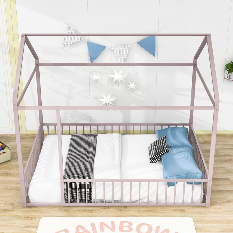 Lit en métal avec clôture, Rose