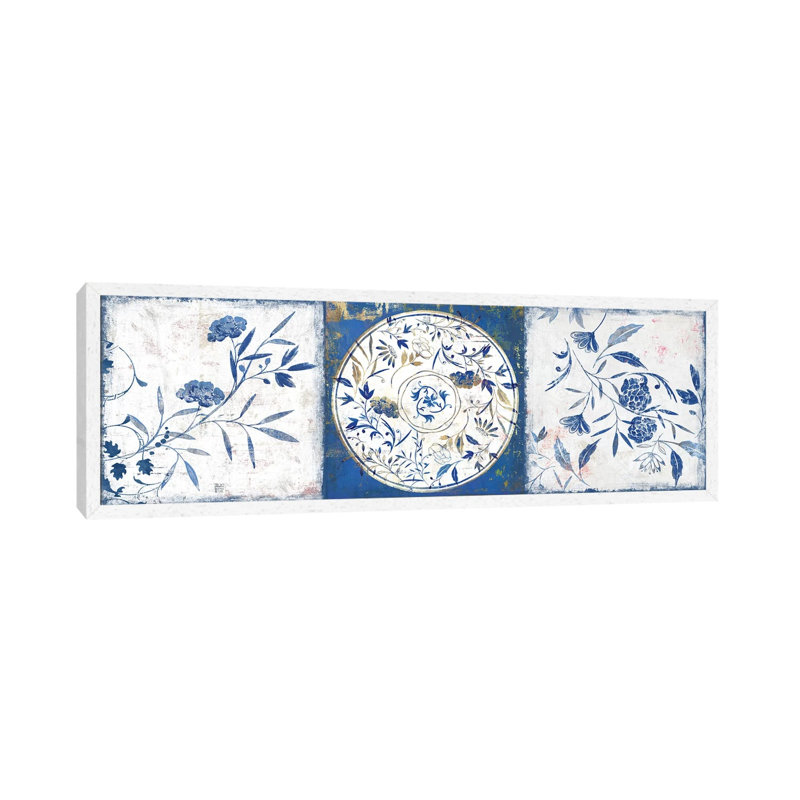 Indigo Ceramics I by Isabelle Z - Panoramic Print on Canvas, White Framed, 30.48 cm H x 91.44 cm W