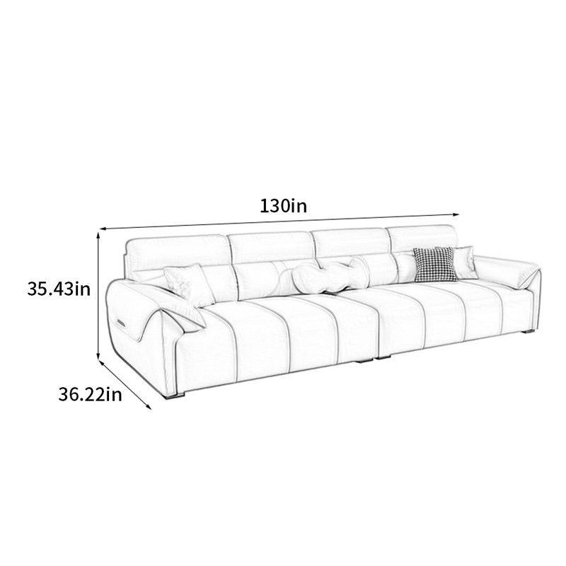 Canapé droit moderne et luxueux, H 35,43 po x l 130 po x P 36,22 po