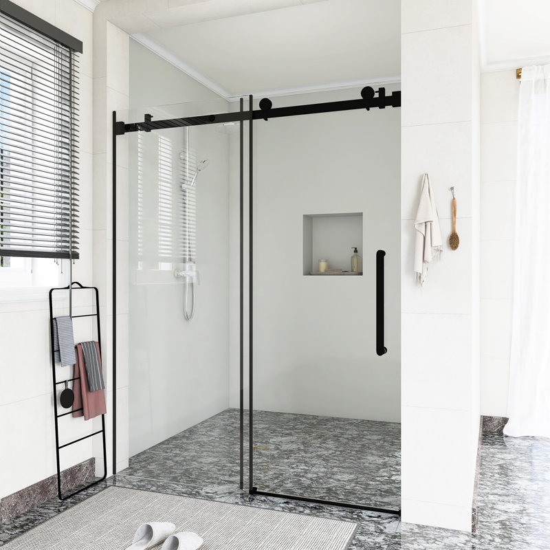 60 po X P 76 po H Porte de douche coulissante simple, Noir mat