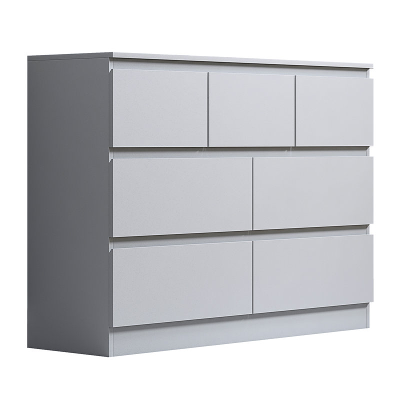 Warren 7 Drawer Merchant Chest Of Drawers: 4 + 3 Configuration. Scratch Resistant. Handleless Design. 14cm Deep Drawers