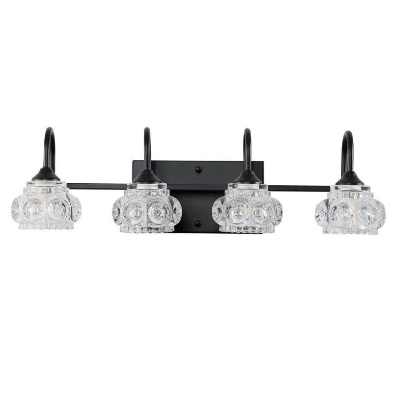 Éclairage de salle de bain 4 lumières à intensité variable noir avec abat-jour en cristal pour salle de bain, salle d'eau et miroir de meuble-lavabo