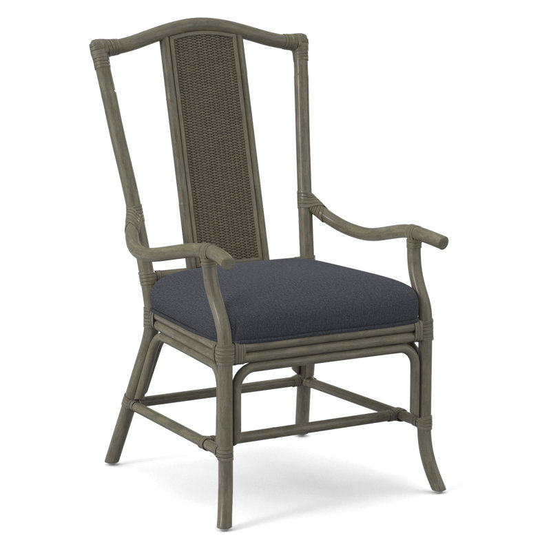 Drury Lane Slat Back Dining Arm Chair, Greystone, White Performance Fabric; 0851-94